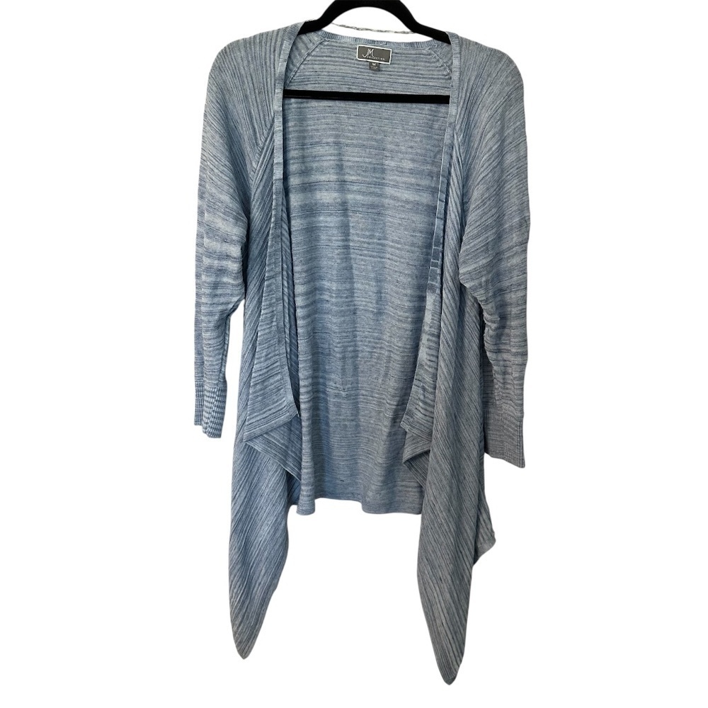JM Collection Women’s Light Blue & White Open Draped Front Cardigan Sz M GUC